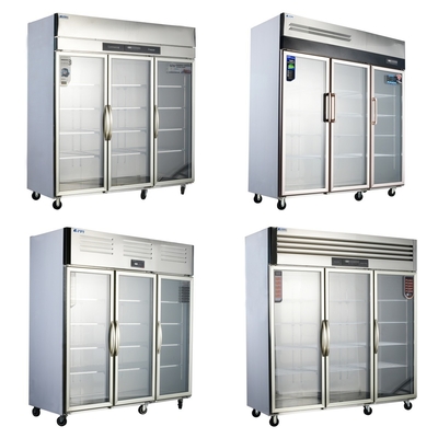 Vlekvrye staal 304/201 Keuken Verticale koelkast met commerciële glas display showcase